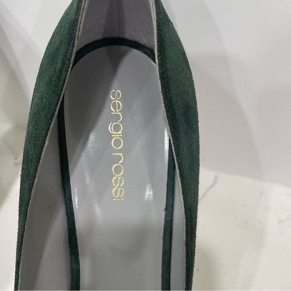 Sergio Rossi Dark Green Suede Pointed Toe Pumps Heels - Picture 12 of 16